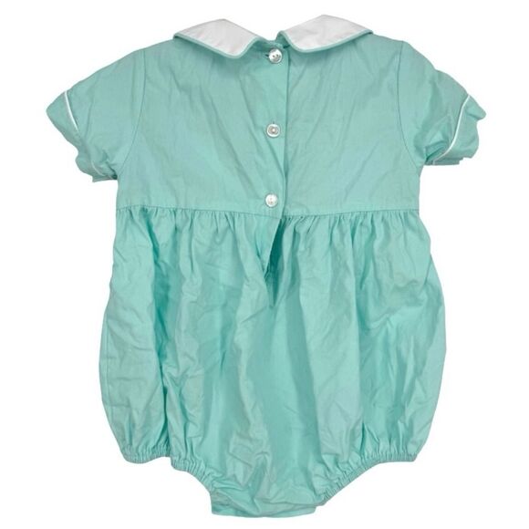 Petit Bebe Boys 9M Smocked Easter Bunnies Teal Bubble Spring Rabbit Short Sleeve - Picture 2 of 6